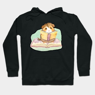 Cute Watercolor Guinea Pig Reading a Book Hoodie